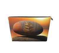 Une trousse de toilette en cuir rose avec fleur - Grande capacité - Portable - Convient pour un usage quotidien et en voyage, Pierre zen paysage lever du soleil, Taille unique