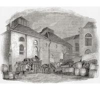 Une usine de gaz au XIXe siècle en Angleterre. Dans ce bâtiment, la conversion du charbon en gaz et en coke a eu lieu. From Old England : A Pictorial Museum publié en 1847. Poster imprimé par Ken