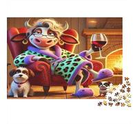 Une Vache se détend avec des Chiens Puzzle 1000 Pièces Papier recyclé pour Adultes Puzzle pour Adultes Jeu Difficile et Stimulant pour créativité et offres de Cadeaux 52x38cm/1000pcs