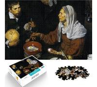 Une Vieille Femme cuisinant des œufs Puzzles pour Adultes 1000 pièces Jeu de Casse-tête Cadeaux du Père Noël Secret 38x26cm
