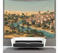 Une ville riveraine dans la région des Prairies Décorations Tapisserie Tenture Murale Adobe-style Architecture Impression 3D Couverture Murale Affiche Pour Salon Chambre Dortoir Décor 180cmx230cm