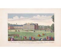 Une vue de face du palais royal de Kensington. Après une impression datée de 1751 publiée par Robert Sayer. Colourisation ultérieure. Poster imprimé par Ken Welsh (20 x 13)