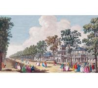 Une vue de la grande promenade dans les jardins de Vauxhall prise de l'entrée Londres Angleterre. Après une gravure colorée à la main par Edward Rooker d'après une œuvre de Canaletto. Affiche datée de
