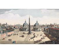 Une vue du lieu commun agrémenté de nouveaux bâtiments et une vue de la ville de Rome telle qu'elle est à l'heure actuelle. Piazza del Popolo Rome Italie. Après une gravure datée de 1750 par Thomas