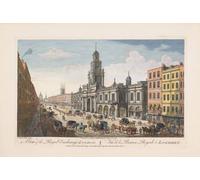 Une vue du Royal Exchange Londres. Après une impression datée de 1751 par Thomas Bowles. Colorisation ultérieure. Poster imprimé par Ken Welsh (20 x 13)
