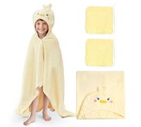 UNEEDE Baignade de Baignade Poncho Enfants, Serviettes de Bain Enfants, 80x120 cm Doux, Serviette de Bain Absorbante, Cadeau pour Garçons et Filles(Canard Jaune)