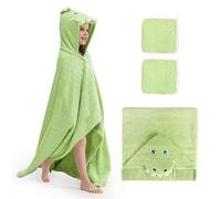 UNEEDE Poncho de Bain Enfants, Serviette de Bain Enfants, 80x120cm Serviette de Absorbante Douce, Poncho de à Capuche (Dinosaure Vert)