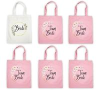 unel Lot de 6 sacs fourre-tout « The Bride & Team Bride » en coton de qualité supérieure pour enterrement de vie de jeune fille, mixte, Large
