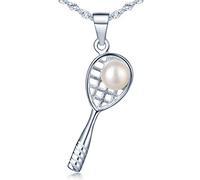 Unendlich U 925 Argent Raquette de Tennis Rose 5.5mm Perle Pendentif Femme Collier avec la Chaîne