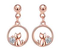 Unendlich U Boucle d'oreille femme fille, boucle d'oreille en argent 925, pendants d'oreilles de chat mignon, orné zircon brillant, boucle d'oreille de chat élégant