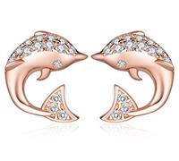 Unendlich U Boucle d'oreille le dauphin aimable orné zircon brillant en S925 argent or rose Clou d'oreille élégant pour femme fille