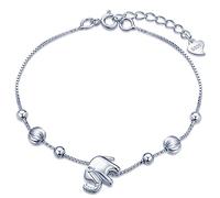 Unendlich U Bracelet en argent 925 l'éléphant aimable et les gouttes brillanrs bijou en couleur d'argent(la chaîne est réglable)