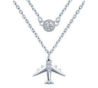 Unendlich U Collier en argent 925, collier diamant femme fille, Collier pendentif avion mignon, avec double chaîne, Zircon incrusté, argent