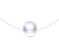 Unendlich U Collier en argent 925, collier pendentif perle femme fille, Ras-du-cou, décoré de perle, collier court, avec la corde en nylon transparent de 40cm, blanc