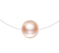 Unendlich U Collier en argent 925, collier pendentif perle femme fille, Ras-du-cou, décoré de perle, collier court, avec la corde en nylon transparent de 40cm, rose