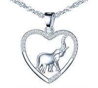 Unendlich U Collier en argent 925, collier pendentif pour femme fille, ensemble de bijoux animal, collier pendentif cœur et éléphant, orné zircon brillant, argent