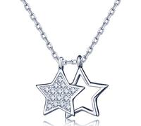Unendlich U Collier et pendentif femme en argent 925 deux étoiles orné zircon couleur d'argent