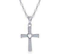 Unendlich U Collier et pendentif femme en argent 925 la croix et cœur ciselé orné zircon couleur d'argent