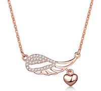 Unendlich U Collier pendentif en argent 925 pour femme fille L'aile d'ange orné zircon et Le cœur frétillant (La couleur d'or rose)