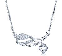 Unendlich U Collier pendentif en argent 925 pour femme fille L'aile d'ange orné zircon et Le cœur frétillant (La couleur d'argent)