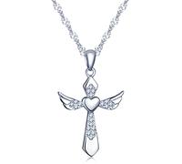 Unendlich U Collier pendentif en argent pur 925 la croix orné zircon brillant l'aile d'ange et le cœur cadeau pour femme fille jeunesse