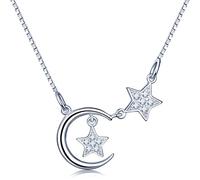 Unendlich U Collier pendentif femme en argent 925 la lune et l'étoile orné zircon couleur d'argent