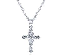 Unendlich U Collier pendentif la croix brillante orné grand zircon et le symbole d'infini en 925 Argent fin pour femme jeunesse comme cadeau