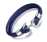 Unendlich U Infinite U Bracelet tissé en Cuir, Multicouche, avec l'ancre rétro en Acier Inoxydable, Bracelet pour Homme, Cadeau de Noël Anniversaire (Bleu)