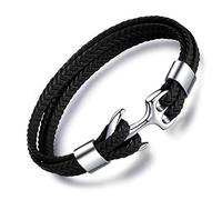 Unendlich U Infinite U Bracelet tissé en Cuir, Multicouche, avec l'ancre rétro en Acier Inoxydable, Bracelet pour Homme, Cadeau de Noël Anniversaire (Noir)