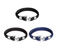 Unendlich U Infinite U Bracelet tissé en Cuir, Multicouche, avec l'ancre rétro en Acier Inoxydable, Bracelet pour Homme, Cadeau de Noël Anniversaire (3 pièces)