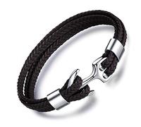 Unendlich U Infinite U Bracelet tissé en Cuir, Multicouche, avec l'ancre rétro en Acier Inoxydable, Bracelet pour Homme, Cadeau de Noël Anniversaire (Brun)