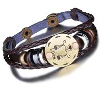Unendlich U Infinite U Bracelet tressé rétro Multi-Rangs Les Douze Signes du Zodiaque en Alliage et Cuir Brun Sombre pour Femme Homme, One Size, Cuir, sans_pierre