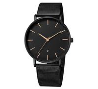Unendlich U Montre à Quartz Homme Ultra-Mince étanche Sport Entreprise Décontractée Montre avec Calendrier numérique, Cadran Noir et Pointeur d'or Rose avec Le Ruban Noir en Acier Inoxydable