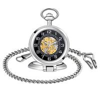 Unendlich U Montre de Poche mécanique Homme, Montre de Poche multifonctionnelle avec loupe, à Cadran en Chiffres Arabes, Mouvement Creux, en Acier Inoxydable allié, Cadeau de Noël Anniversaire