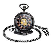 Unendlich U Montre de Poche mécanique Homme, Montre de Poche multifonctionnelle avec loupe, à Cadran en Chiffres Arabes, Mouvement Creux, en Acier Inoxydable allié, Cadeau de Noël Anniversaire
