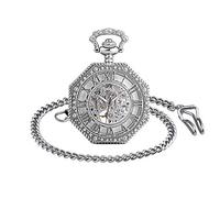 Unendlich U Montre de Poche mécanique Homme, Montre de Poche Vintage à Cadran en Chiffres Romains, Boîtier octogonal d'acier Inoxydable Argent, pour Homme Femme