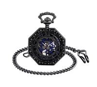 Unendlich U Montre de Poche mécanique Homme, Montre de Poche Vintage à Cadran en Chiffres Romains, Boîtier octogonal d'acier Inoxydable Noir, pour Homme Femme