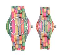 Unendlich U Montre en Bois de Bambou coloré pour Homme et Femme, avec Sangle en Bois de Bambou coloré, Montre de Couple, Cadran Minimaliste, Entreprise Décontractée Montre à Quartz