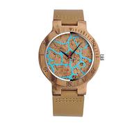 Unendlich U Montre en Bois de Bambou Homme, avec Sangle en Cuir Pleine, Le Bois Original Montre Bracelet, Montre à Quartz avec Le modèle de rivière, Marron et Bleu
