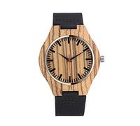 Unendlich U Montre en Bois de Bambou Homme, avec Sangle en Cuir Pleine, Le Bois Original Montre Bracelet, Décontractée Montre à Quartz, Marron et Noir