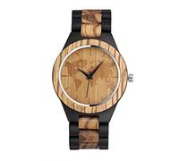 Unendlich U Montre en Bois de Bambou Marron Homme, Cadran en Bois avec Carte du Monde, Bracelet en Bambou, Montre Bracelet à Quartz