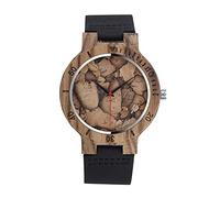 Unendlich U Montre en Bois Original Homme, avec Sangle en Cuir Pleine, Le Bois de Bambou Montre Bracelet, Montre à Quartz avec Motif de Feuille, Marron et Noir