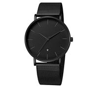 Unendlich U Montre Homme à Quartz Ultra-Mince étanche Sport Entreprise Décontractée Montre avec Calendrier numérique, Cadran Noir avec Le Ruban Noir en Acier Inoxydable