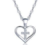 Unendlich U pendentif collier le cœur d'amour ciselé avec le croix en dedans en 925 argent et zircon cubique pour femmes/filles