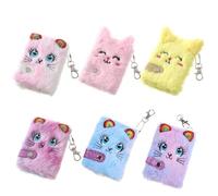 UNFAIRZQ Carnet de poche en peluche de dessin animé, papier intérieur vierge épais avec porte-clés, mini peluche pour l'écriture, le dessin, le voyage, le jour