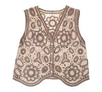 UNFAIRZQ Débardeur rétro ajouré en crochet pour femme - Broderie florale - Sans manches - Pour cardigan - Style bohème hippie - Broderie florale - Sans manches
