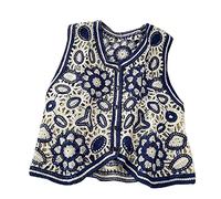UNFAIRZQ Débardeur rétro ajouré en crochet pour femme - Broderie florale - Sans manches - Pour cardigan - Style bohème hippie - Broderie florale - Sans manches
