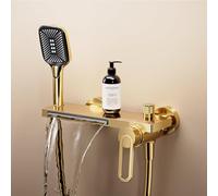 UNFRASLOP Robinet De Baignoire Cascade Mural Doré, Kit Robinets De Salle De Bain, 3 Modes, Douchette À Main, 150 cm, 135-165 mm