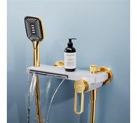UNFRASLOP Robinet De Baignoire Cascade Robinets De Salle De Bain Robinet De Baignoire Mitigeur Robinet De Baignoire Mural avec Douchette À Main 3 Modes,E