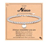 UNGENT THEM Bracelet à breloques en forme de cœur en argent pour sœur, meilleure amie, fille, petite-fille, nièce, cadeau d'anniversaire, de Noël, de Saint-Valentin pour femme, 6.2 Inch, Acier
